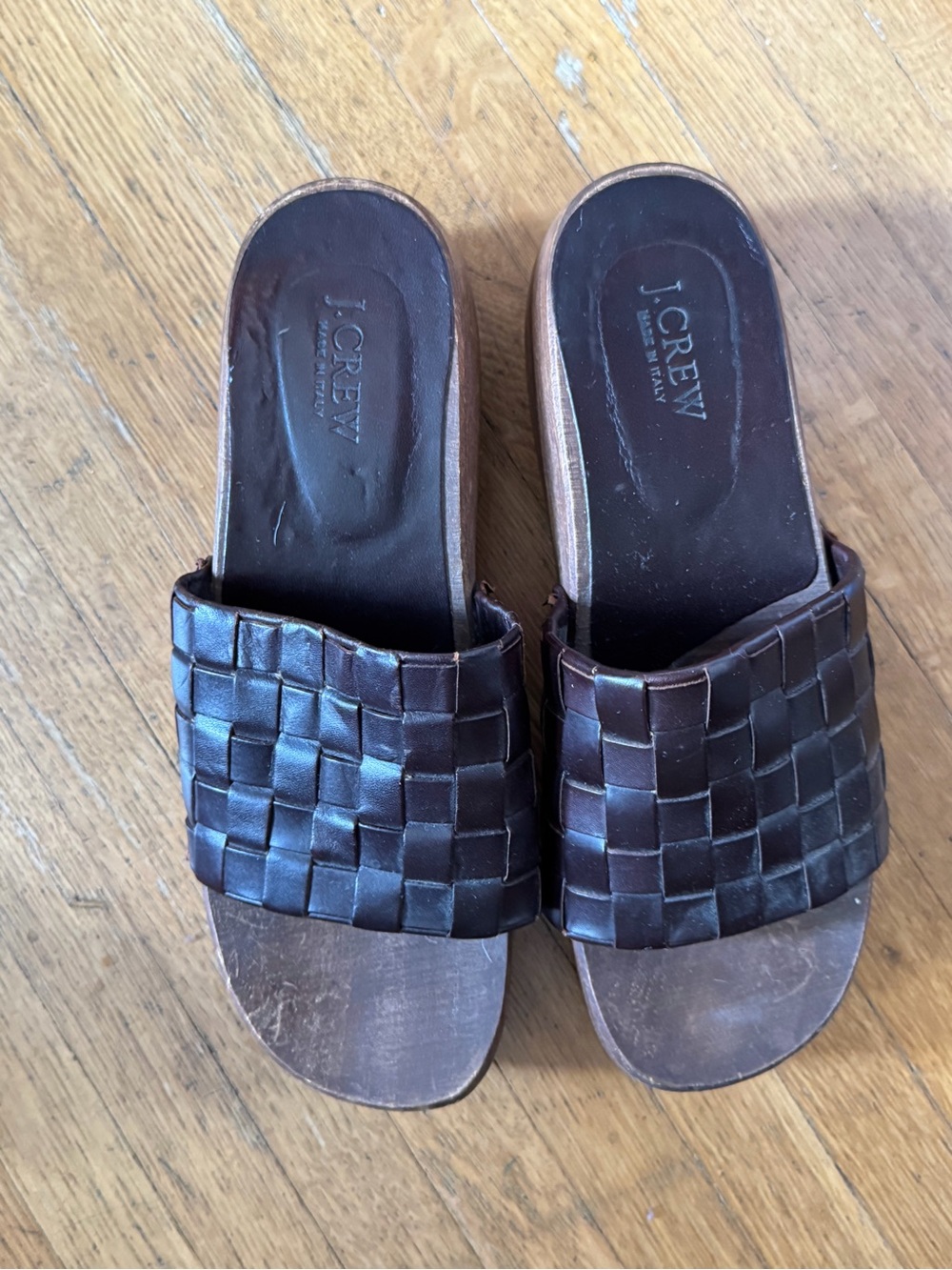 J. Crew Brown Woven Leather Slide Sandals